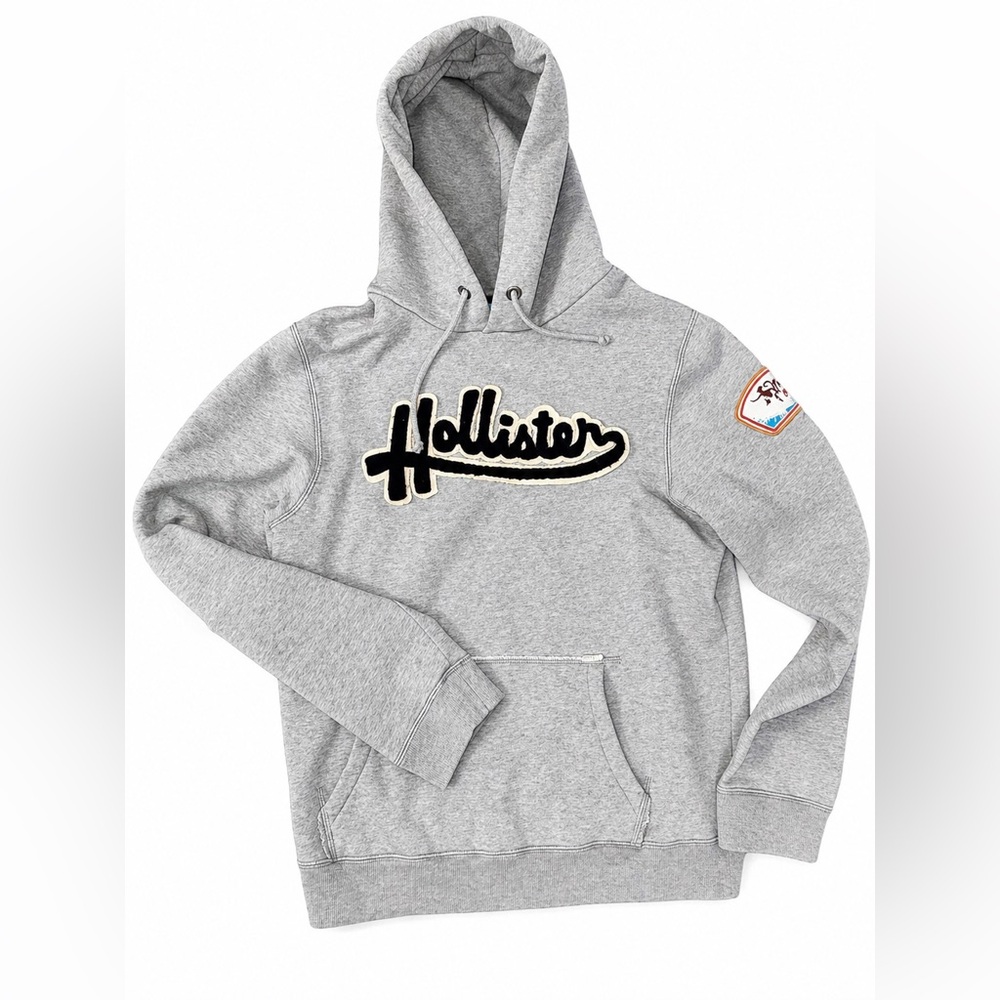Hollister Men’s Large Gray Hoodie Pullover Logo Sweatshirt Casual Streetwear